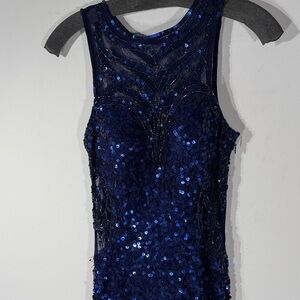 Midnight Blue Sequin Backless Dress